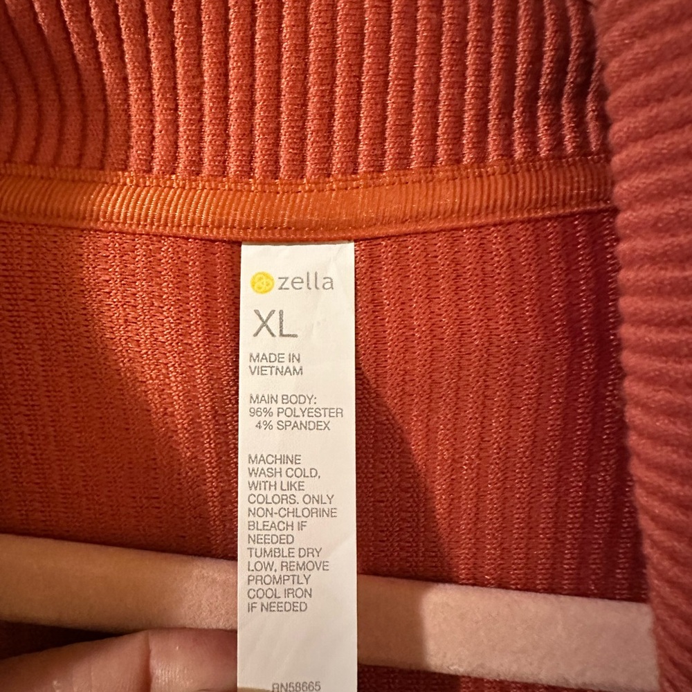 Zella Ribbed Zip-Front Funnel Neck Sweater - Rust - Picture 2 of 4